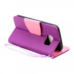 Wholesale Galaxy S7 Edge Color Flip Leather Wallet Case with Strap (Purple Pink)